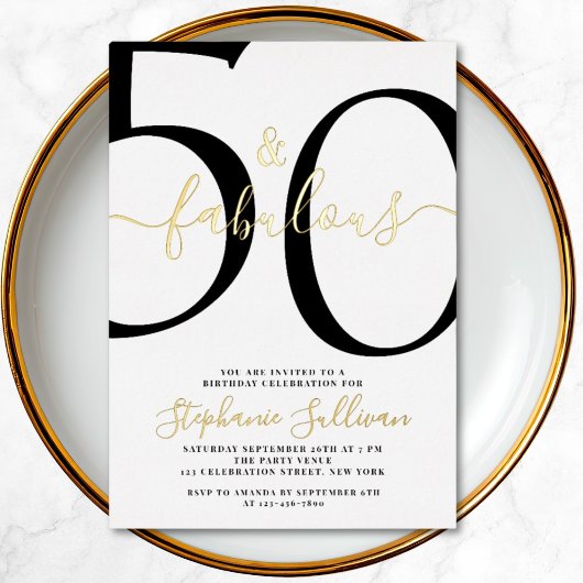 Fifty and Fabulous Script 50th Birthday Party  Folie Uitnodiging
