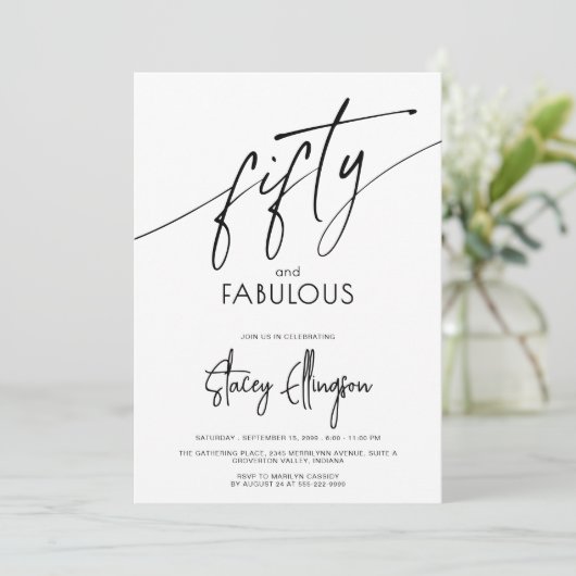 Fifty and Fabulous Script 50th Birthday Party Kaart (Staand voorkant)