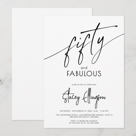 Fifty and Fabulous Script 50th Birthday Party Kaart (Voorkant / Achterkant)