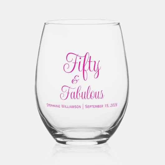 Fifty and Fabulous Script 50th Birthday Party Wijnglas Zonder Voet (Voorkant)