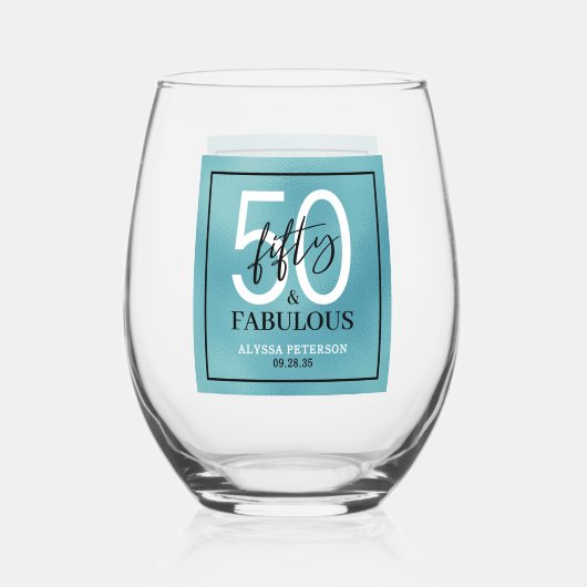 Fifty and Fabulous Script 50th Birthday Wijnglas Zonder Voet (Voorkant)