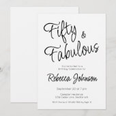 Fifty and Fabulous Script Black 50th Birthday Kaart (Voorkant / Achterkant)