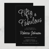 Fifty and Fabulous Script Black 50th Birthday Kaart (Voorkant / Achterkant)