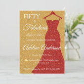 Fifty and Fabulous Script Gold Red White 50th Kaart (Staand voorkant)
