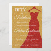 Fifty and Fabulous Script Gold Red White 50th Kaart (Voorkant / Achterkant)