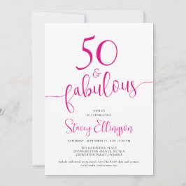 Fifty and Fabulous Script Pink 50th Birthday Party Kaart