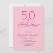 Fifty and Fabulous Script Pink 50th Birthday Party Kaart (Voorkant)