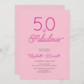 Fifty and Fabulous Script Pink 50th Birthday Party Kaart (Voorkant / Achterkant)