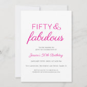 Fifty and Fabulous Script Pink 50th Birthday Party Kaart (Voorkant)