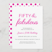 Fifty and Fabulous Script Pink 50th Birthday Party Kaart (Voorkant / Achterkant)