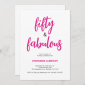 Fifty and Fabulous Script Pink 50th Birthday Party Kaart (Voorkant / Achterkant)