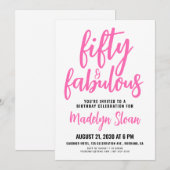 Fifty and Fabulous Script Pink 50th Birthday Party Kaart (Voorkant / Achterkant)
