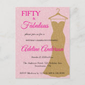 Fifty and Fabulous Script Pink Gold 50th Birthday Briefkaart (Voorkant)