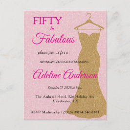 Fifty and Fabulous Script Pink Gold 50th Birthday Briefkaart