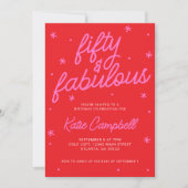 Fifty and Fabulous Script Pink Red 50th Birthday Kaart (Voorkant)