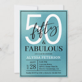 Fifty and Fabulous Teal Script 50th Birthday Kaart