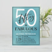 Fifty and Fabulous Teal Script 50th Birthday Kaart (Staand voorkant)