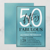 Fifty and Fabulous Teal Script 50th Birthday Kaart (Voorkant / Achterkant)