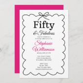 Fifty and Fabulous Whimsical Black and Pink Script Kaart (Voorkant / Achterkant)