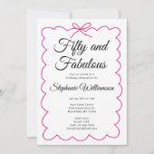 Fifty and Fabulous Whimsical Pink and Black Script Kaart (Voorkant)