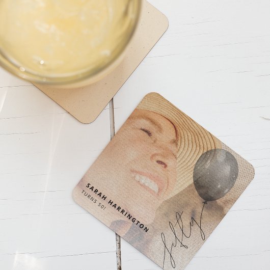 Fifty Ballon Slinger | Foto 50ste Verjaardagsfeest Kartonnen Onderzetters