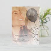 Fifty Balloon String | Photo 50th Birthday Party Kaart (Staand voorkant)