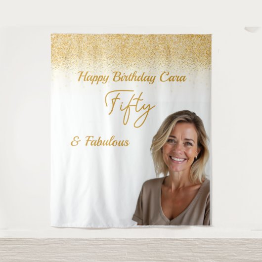 Fifty Birthday custom photo Wandkleed (Voorkant)