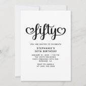 Fifty Cute Hearts Script 50th Birthday Kaart (Voorkant)