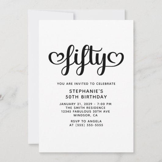 Fifty Cute Hearts Script 50th Birthday Kaart (Voorkant)