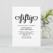 Fifty Cute Hearts Script 50th Birthday Kaart (Staand voorkant)