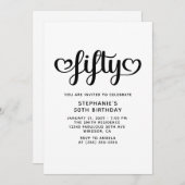 Fifty Cute Hearts Script 50th Birthday Kaart (Voorkant / Achterkant)