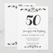 FIfty Elegant Zwart-wit 50e verjaardagsfeestje Kaart (Voorkant / Achterkant)
