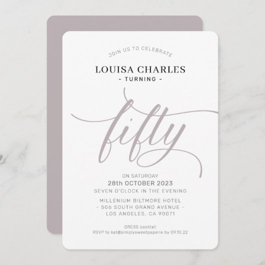 FIFTY elegante verjaardag chic script moderne padd Kaart (Voorkant / Achterkant)