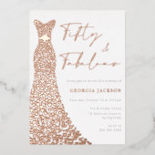 Fifty & Fab Jurk 50e Verjaardag Echt Roos Goud Folie Uitnodiging (Voorkant)