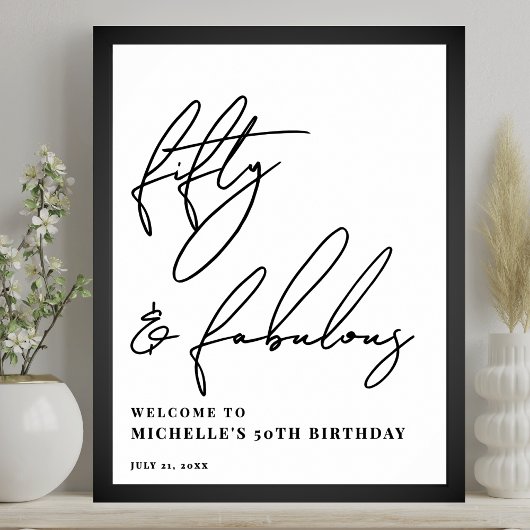 Fifty Fabulous 50th Birthday Party Welcome Sign Poster