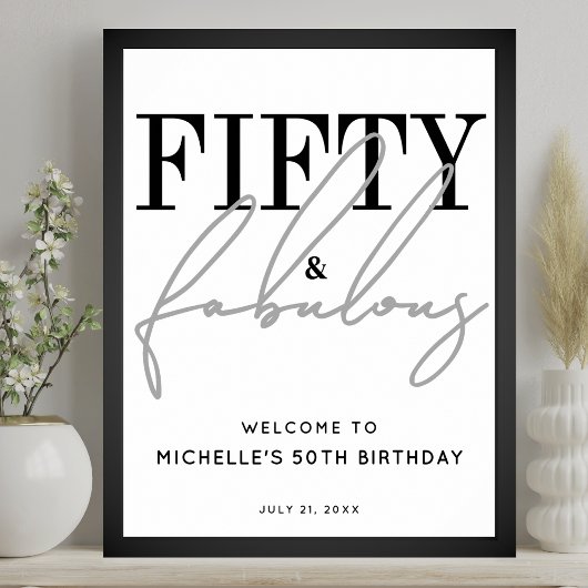 Fifty Fabulous 50th Birthday Party Welcome Sign Poster