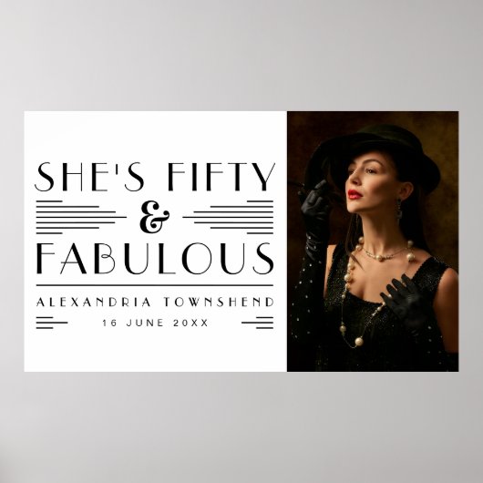 Fifty & Fabulous Art Deco Photo 50th Birthday Poster (Voorkant)