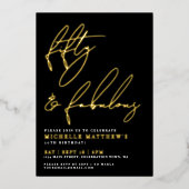 Fifty Fabulous Black 50th Birthday Gold Folie Uitnodiging (Voorkant)