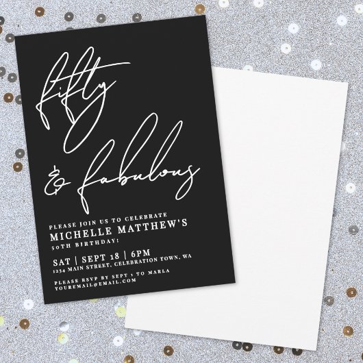 Fifty Fabulous Black 50th Birthday Party Kaart