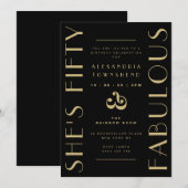 Fifty & Fabulous Black Art Deco 50th Birthday Kaart (Voorkant / Achterkant)