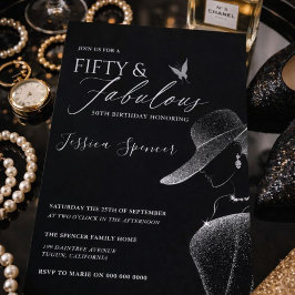 Fifty & Fabulous Black Glam 50th Birthday Kaart