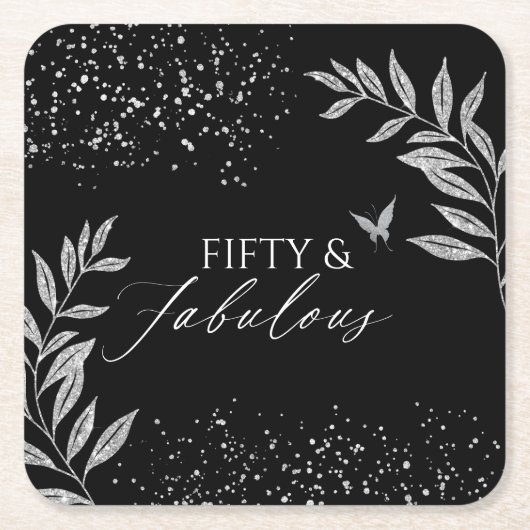 Fifty & Fabulous Black Glam 50th bithday Kartonnen Onderzetters (Voorkant)
