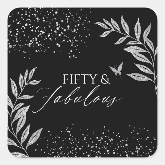 Fifty & Fabulous Black Glam 50th bithday Vierkante Sticker (Voorkant)