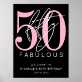 Fifty Fabulous Black Pink 50th Birthday Welcome Poster (Voorkant)