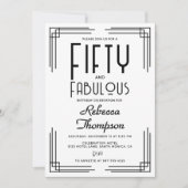 Fifty Fabulous Black White Art Deco 50th Birthday Kaart (Voorkant)
