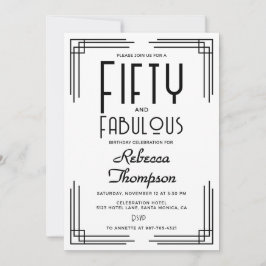 Fifty Fabulous Black White Art Deco 50th Birthday Kaart