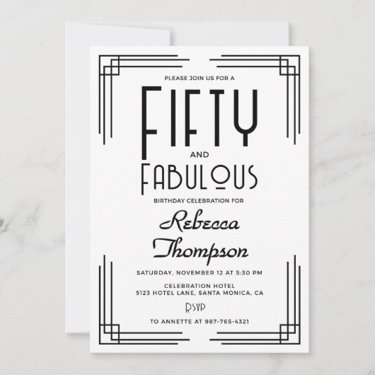 Fifty Fabulous Black White Art Deco 50th Birthday Kaart (Voorkant)