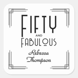 Fifty Fabulous Black White Art Deco 50th Birthday Vierkante Sticker