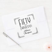 Fifty Fabulous Black White Art Deco 50th Birthday Vierkante Sticker (Envelop)