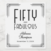 Fifty Fabulous Black White Art Deco 50th Birthday Wijn Etiket (Enkel label)